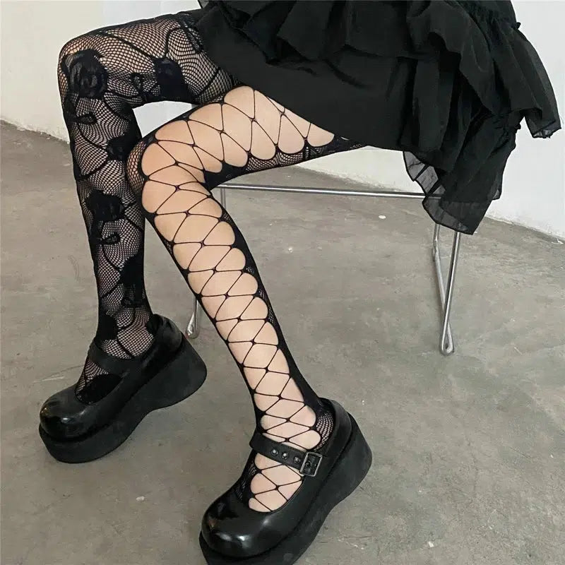 Fishnet Top With Roses Goth Rose Fishnet Tights - Litlookz Studio