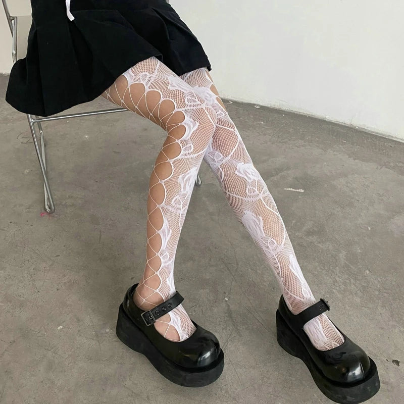 Fishnet Top With Roses Goth Rose Fishnet Tights - Litlookz Studio
