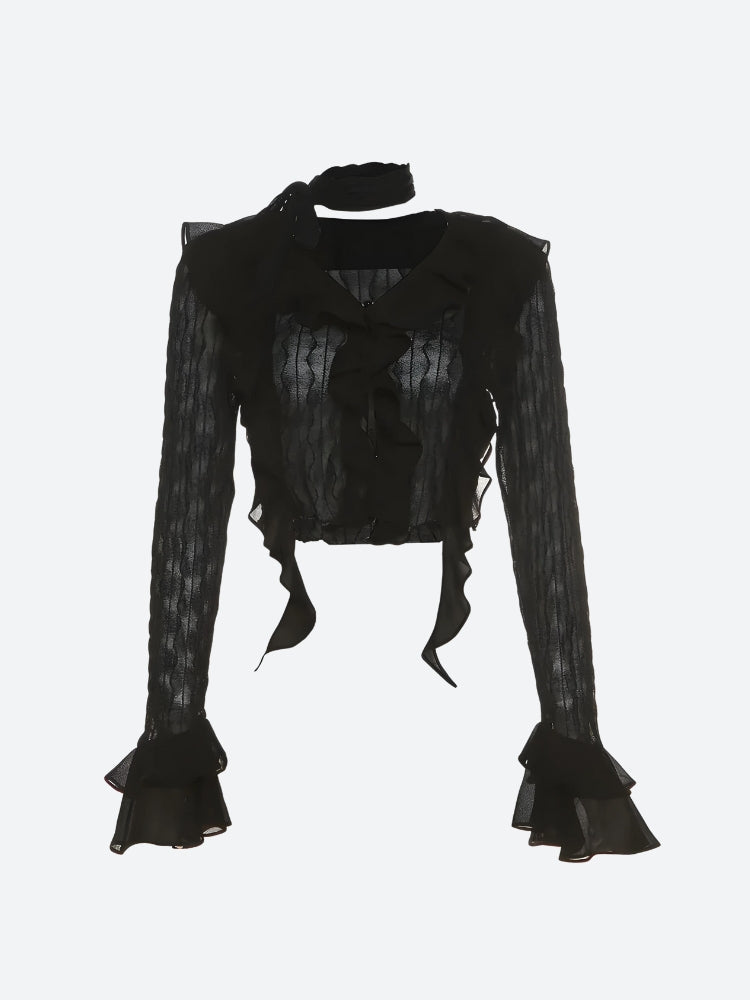 Goth Sheer Ruffled Crop Top - Litlookz Studio