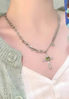 Goth Shiny Heart Cross Necklace