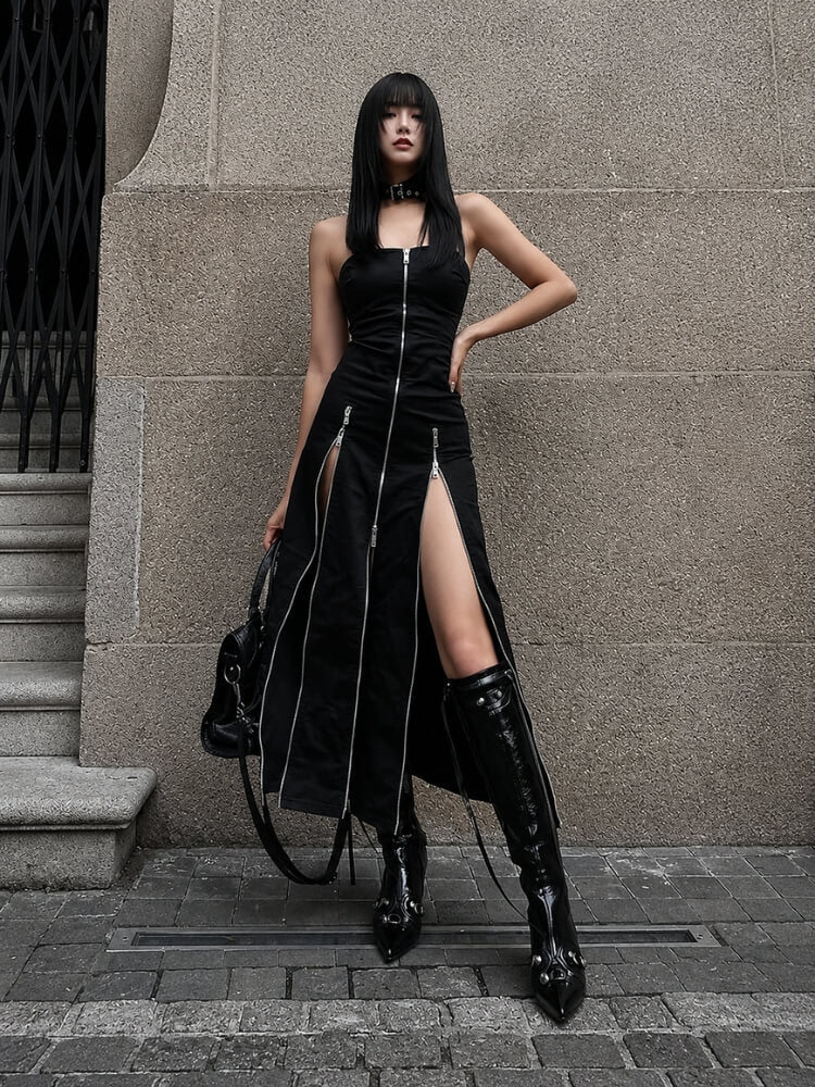 Shop Goth Strapless Zipper Maxi Dress