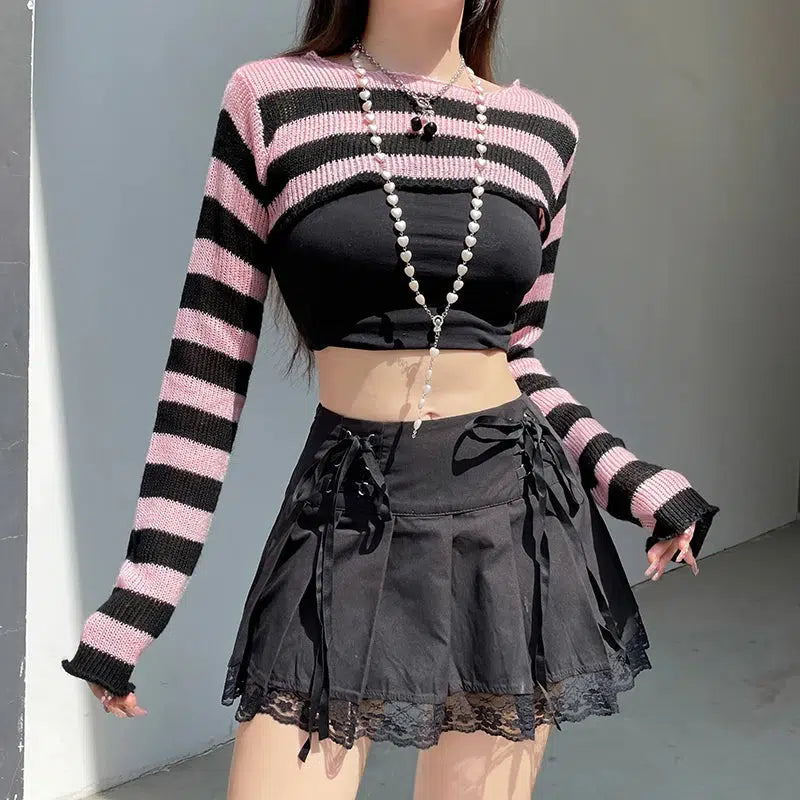 Goth Striped Knitted Shrug Sweater