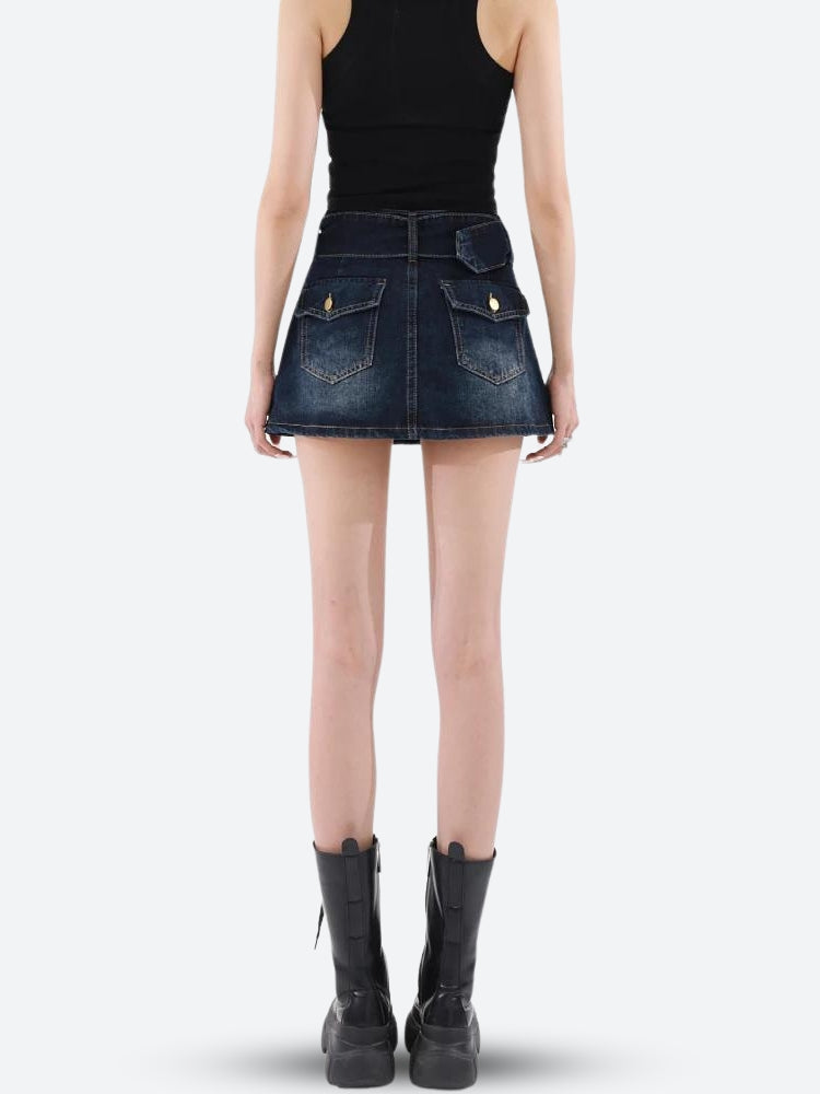 Grunge Belted Denim Mini Skirt