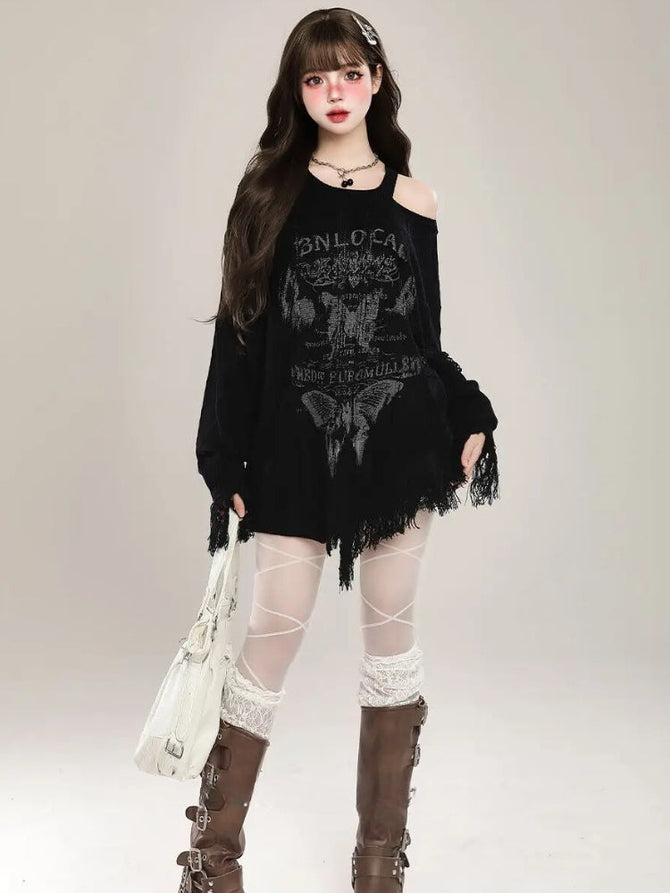Crazy Girl Butterfly Cozy Brown Beige Knit Sweater main image 1