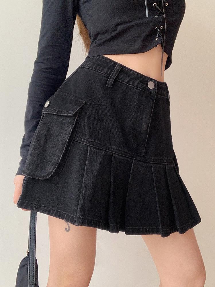 Grunge Cargo Denim Mini Skirt