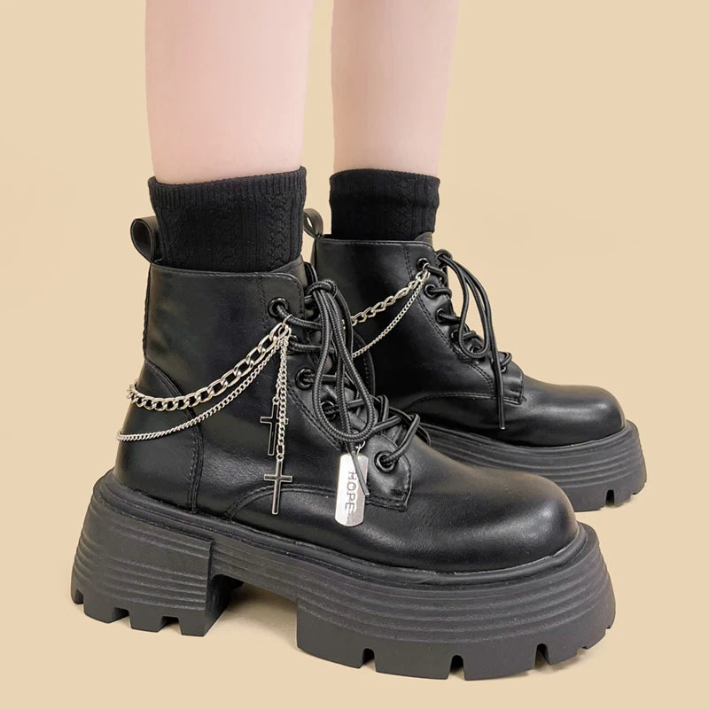 Grunge Chain with Cross Combat Boots