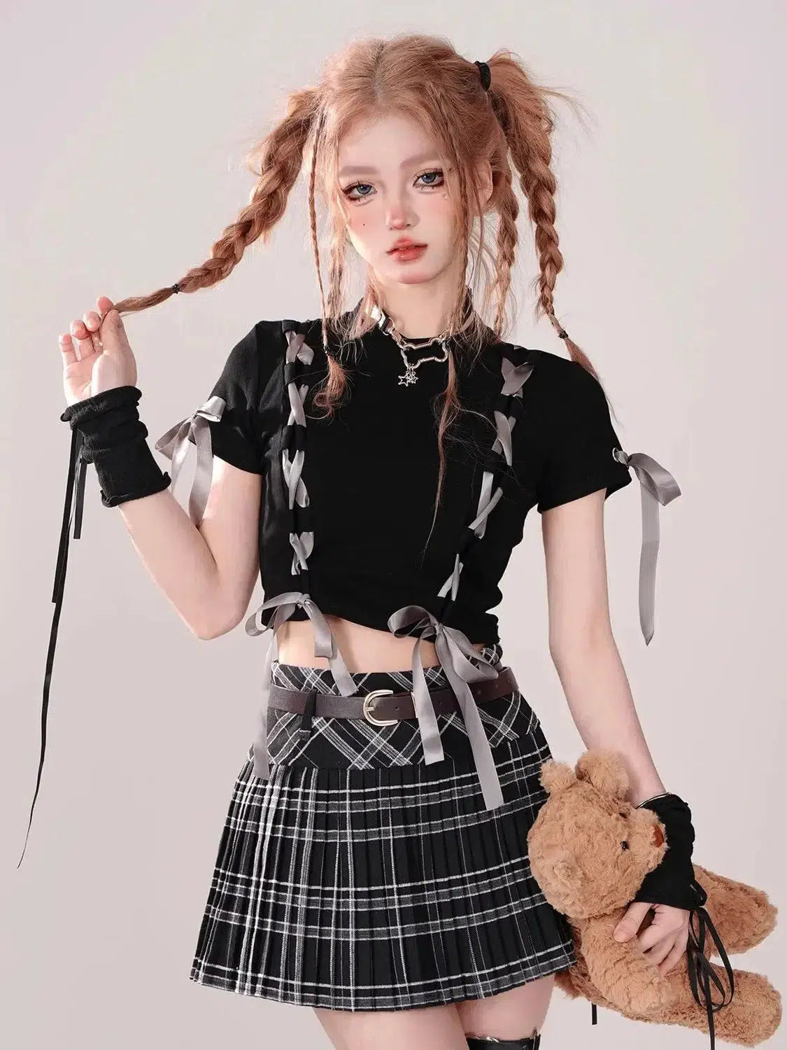 Grunge Coquette Lace Up Crop Top