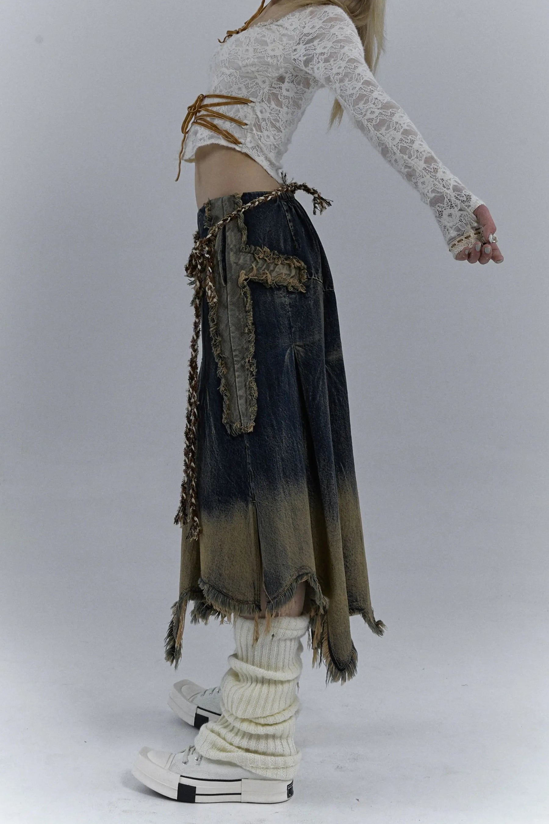 Grunge Cross Patch Pleated Maxi Skirt - Litlookz Studio