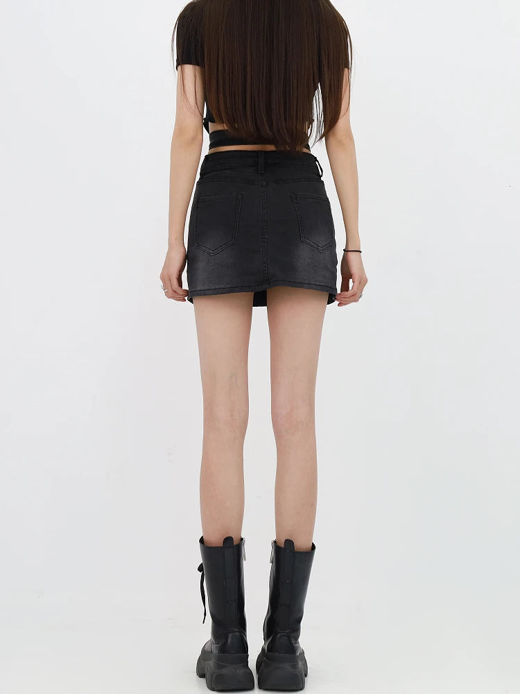 Grunge Denim Cross Belt Mini Skort