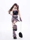 Grunge Denim Mini Skirt & Leg Warmers Two Piece Set