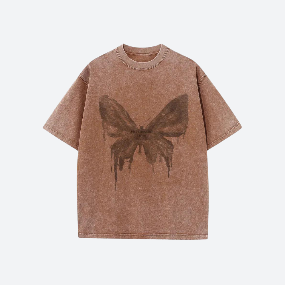 Grunge Distressed Butterfly Tee - Brown / S