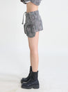 Grunge Distressed Cargo Denim Mini Skirt