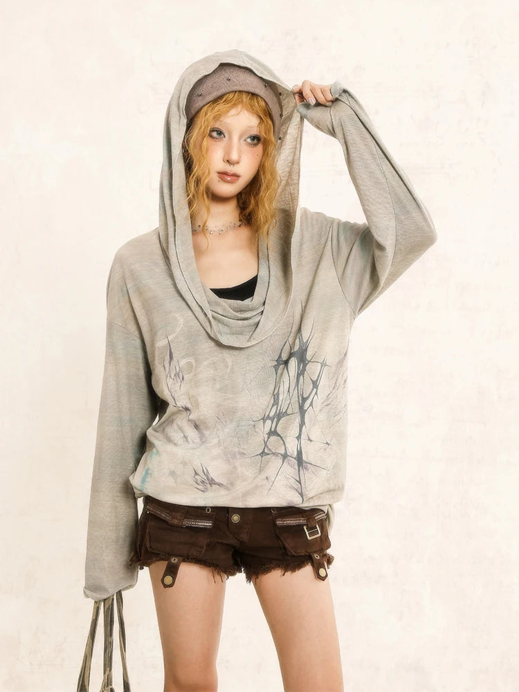 Grunge Distressed Hooded Top