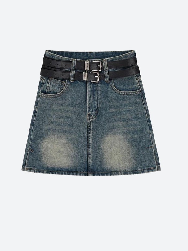 Brown Pleated Mini Skirt with Double Belt Loop