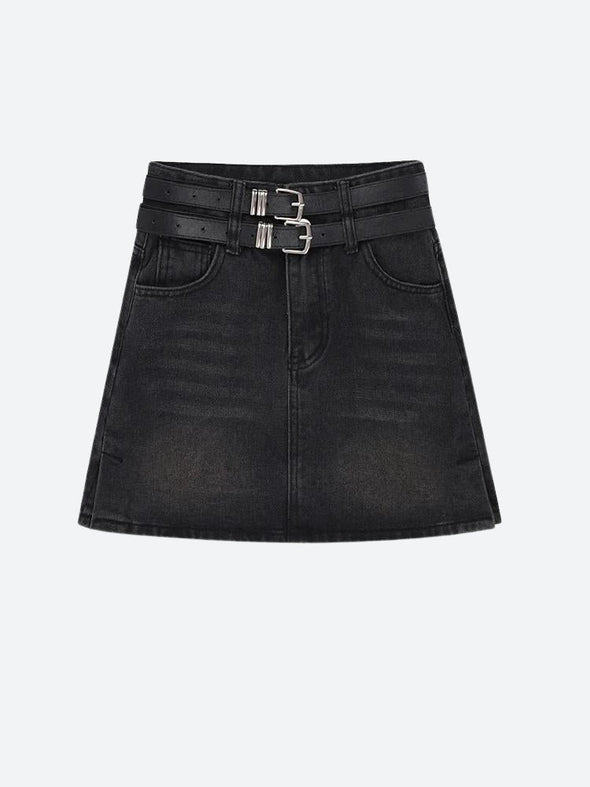 Grunge Belted Denim Mini Skirt