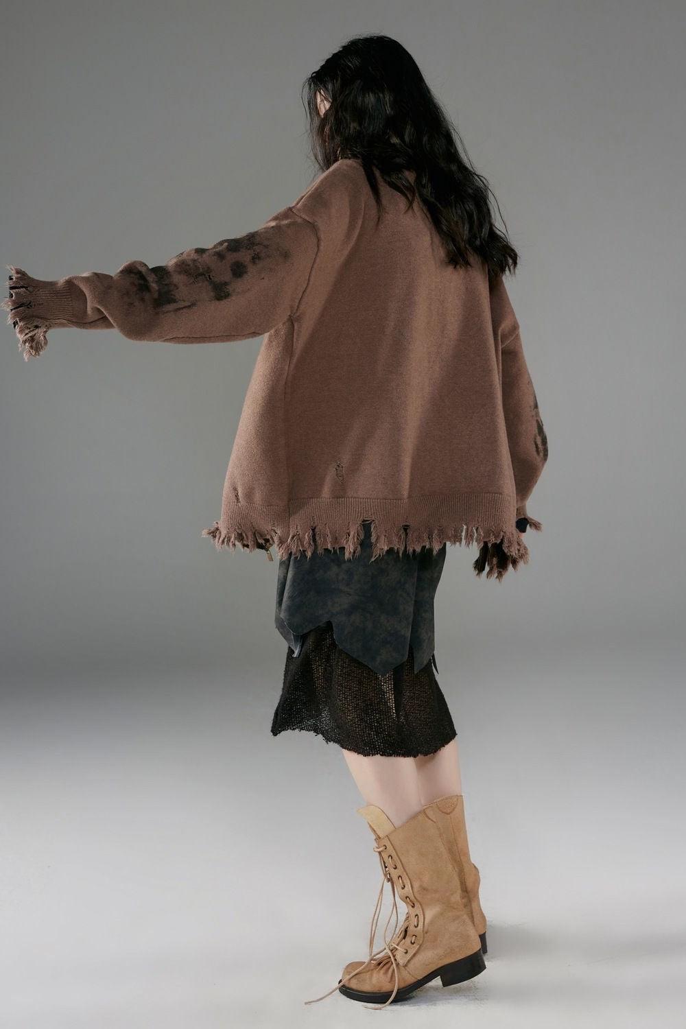 Grunge Extra Distressed Zip-Up Cardigan - Litlookz Studio