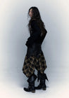 Grunge Faux Leather Plaid Midi Skirt