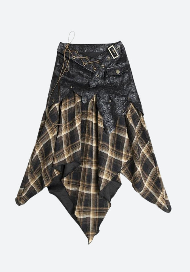 Grungy French Plaid Midi Skirt (S)