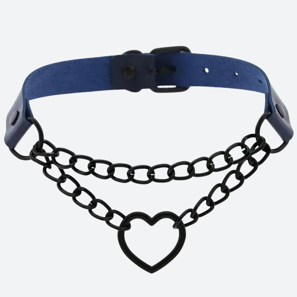 Grunge Heart Belted Choker Necklace