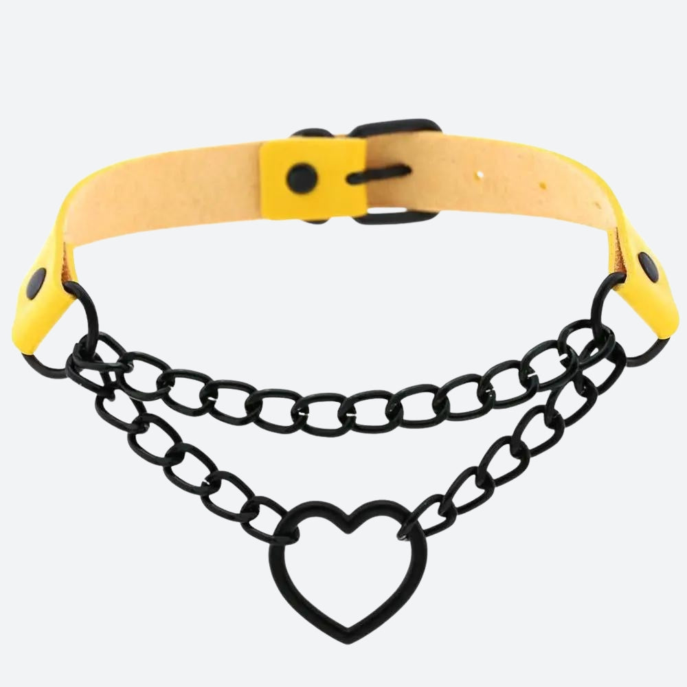 Grunge Heart Belted Choker Necklace