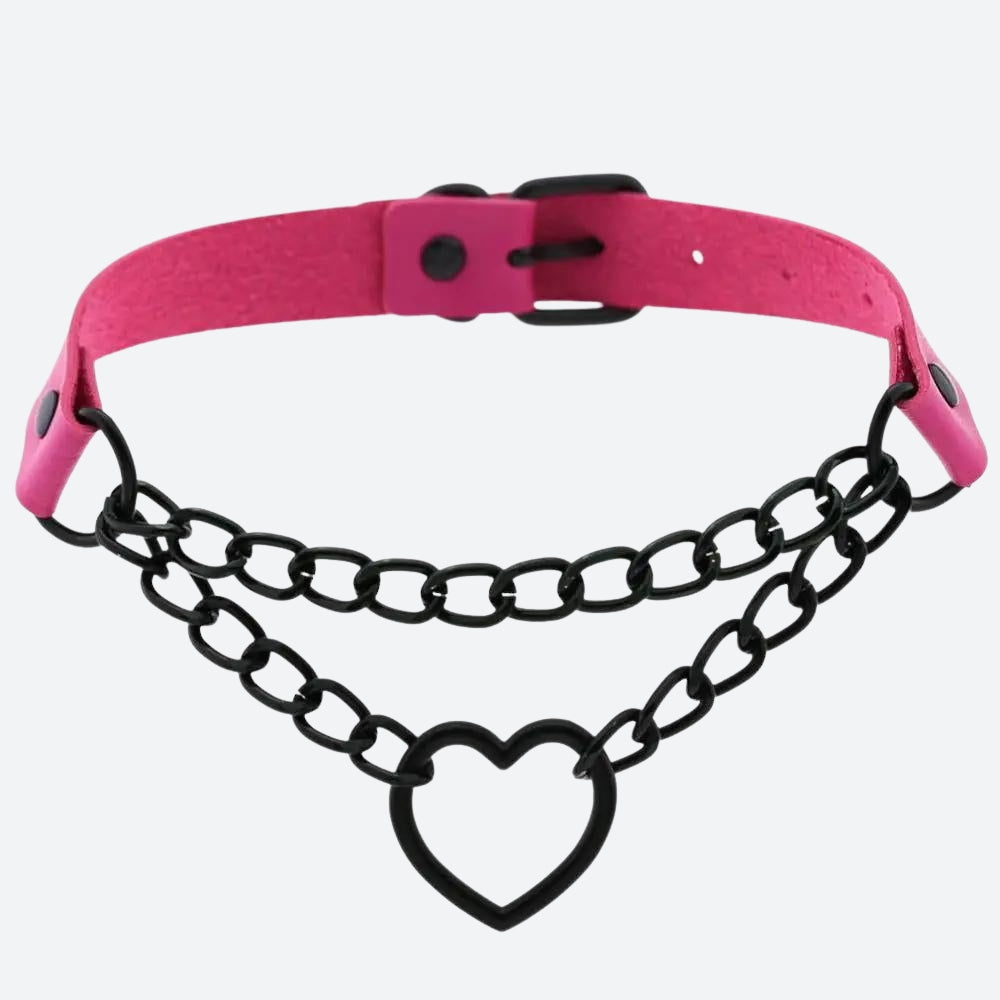 Grunge Heart Belted Choker Necklace