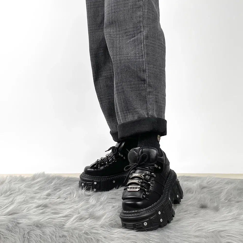 Grunge Lace Up Platform Sneakers Black US 5