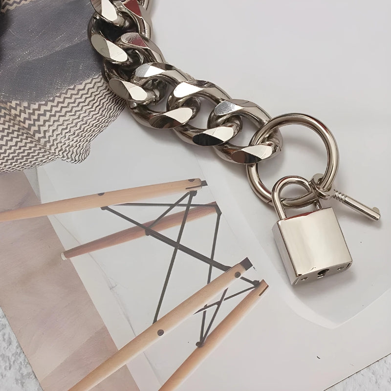 Grunge Lock Faux Leather Chain Belt - Litlookz Studio display picture 1