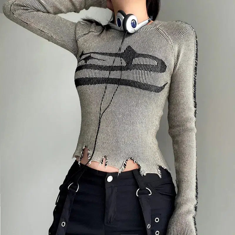 Grunge Long Sleeve Distressed Top - Litlookz Studio