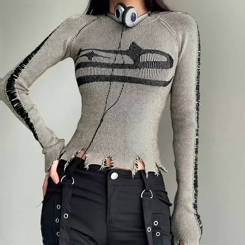 トップス archive comme ca ism grunge long sleeve Grunge Long Sleeve Distressed Top - Litlookz Studio
