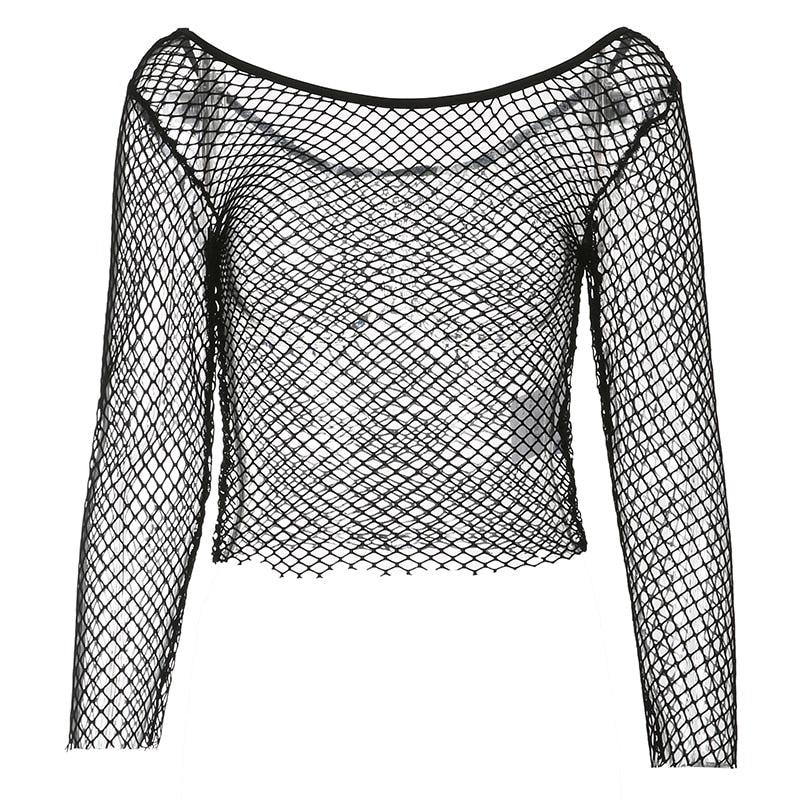 Fishnet Square Pattern Top Grunge Long Sleeve Fishnet Top - Litlookz Studio