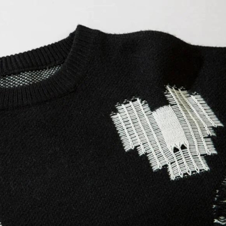 Grunge Pixel Hearts Knitted Sweater