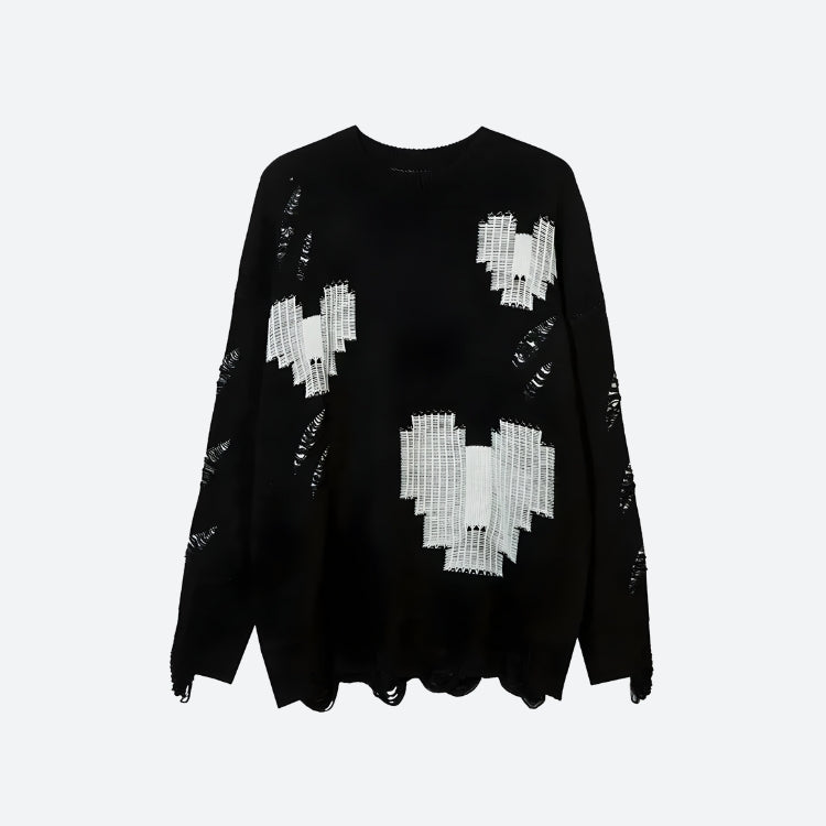Grunge Pixel Hearts Knitted Sweater