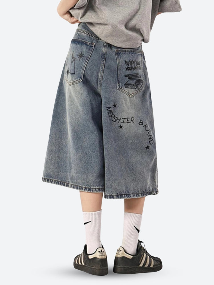 Grunge Wide Leg Denim Shorts - Litlookz Studio