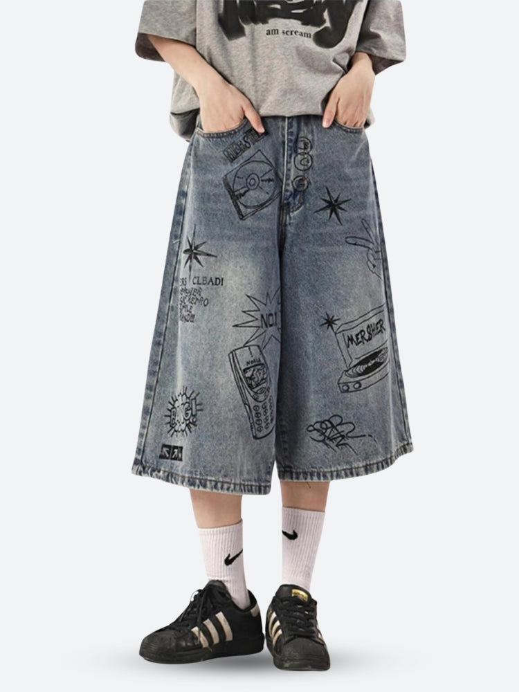 Grunge Wide Leg Denim Shorts - Litlookz Studio