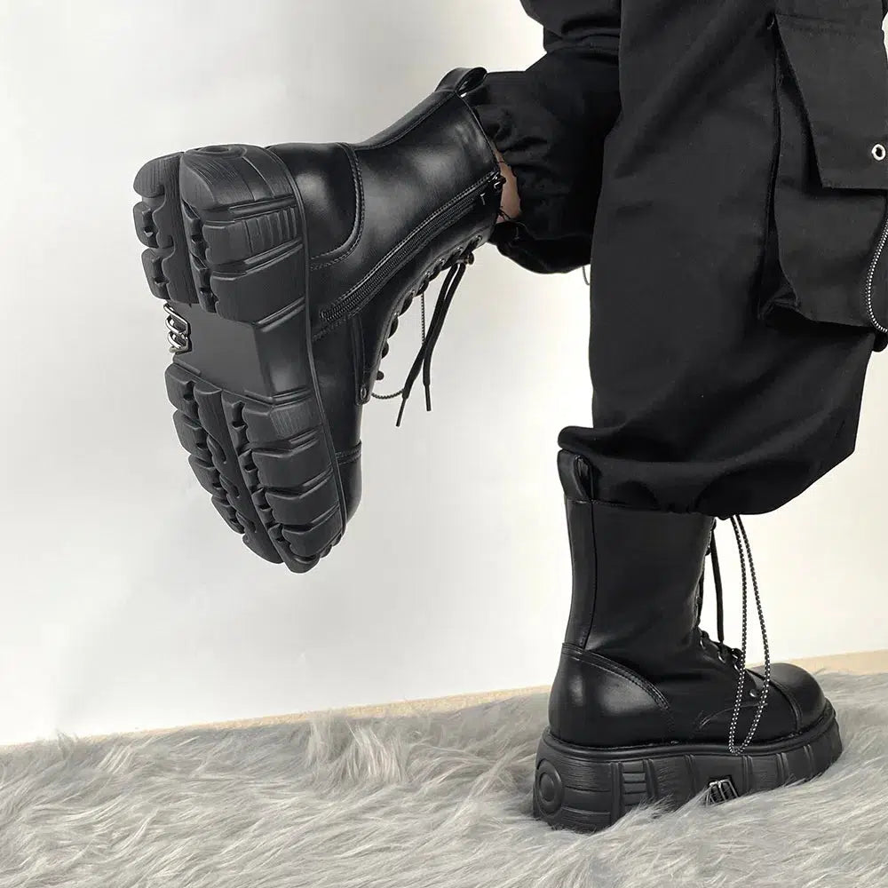 Grunge Zip-Up Platform Combat Boots - Litlookz Studio