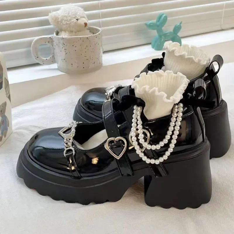 Litlookz Studio Heart Accessory Chunky Platform Mary Jane Shoes