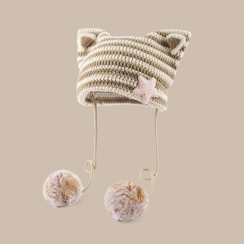 Kawaii Cat Ear Pom-Pom Beanie - Litlookz Studio display picture 3