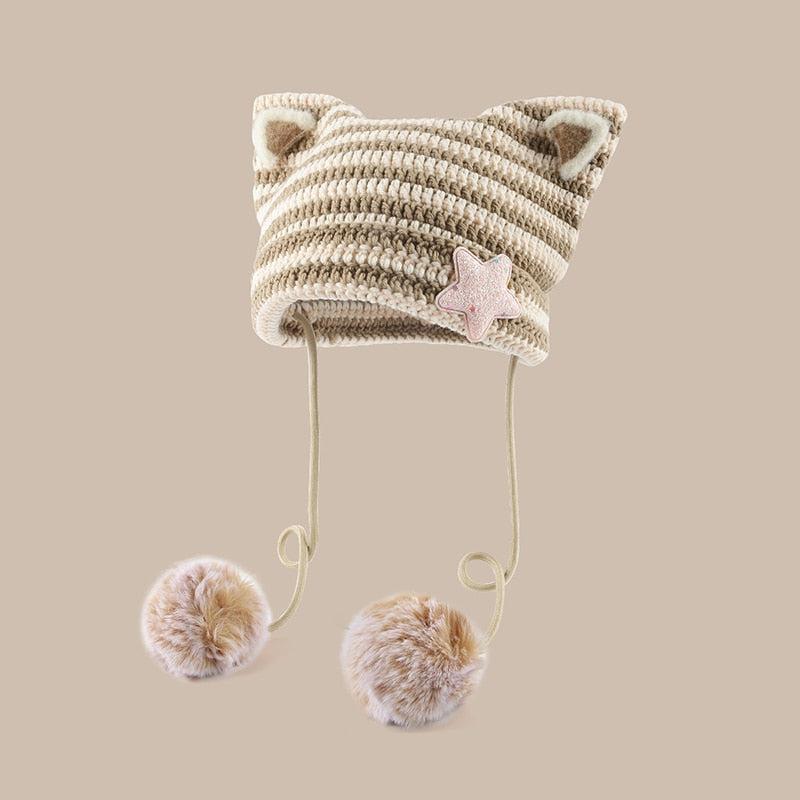 Kawaii Cat Ear Pom-Pom Beanie