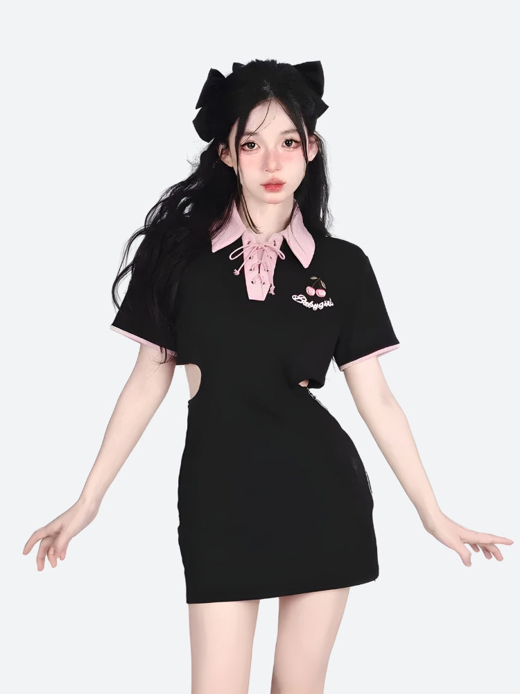 kawaii black dress Cherry Cut Out Mini Polo fairy kei aesthetics Size:6 BG sequin prom gown Sonoma Goods For Life