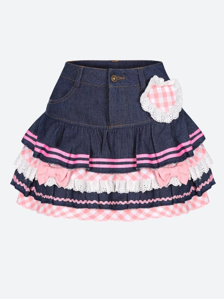 Kawaii Layered Denim Mini Skirt - Litlookz Studio