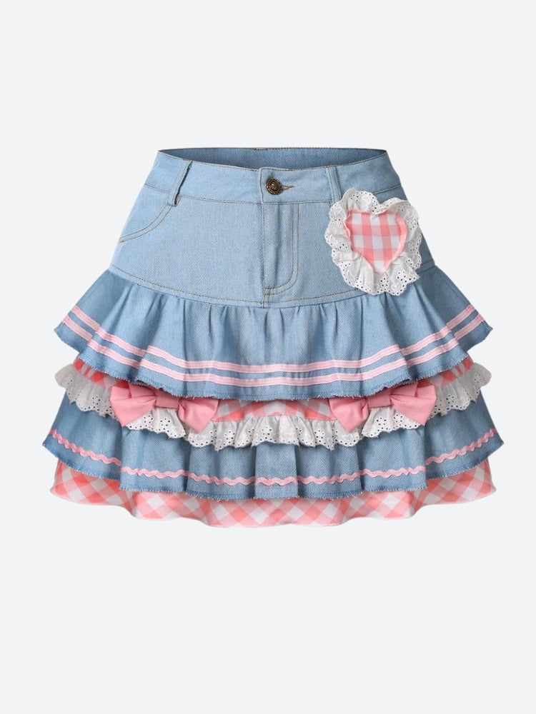 【美品】CIRCLE CUT LAYERED DENIM SKIRT SIZE1 CLANE - サークルカット レイヤード デニムスカート - CIRCLE CUT