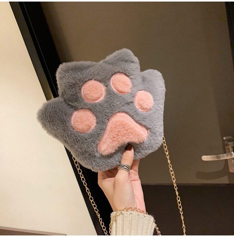 Kawaii Plush Paw Crossbody Bag