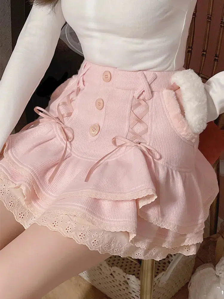 Kawaii Ruffled Layered Lace Mini Skirt