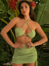 Knitted Drawstring Crop Top & Mini Skirt Two Piece Set