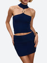 Knitted Halter Top & Mini Skirt Two Piece Set