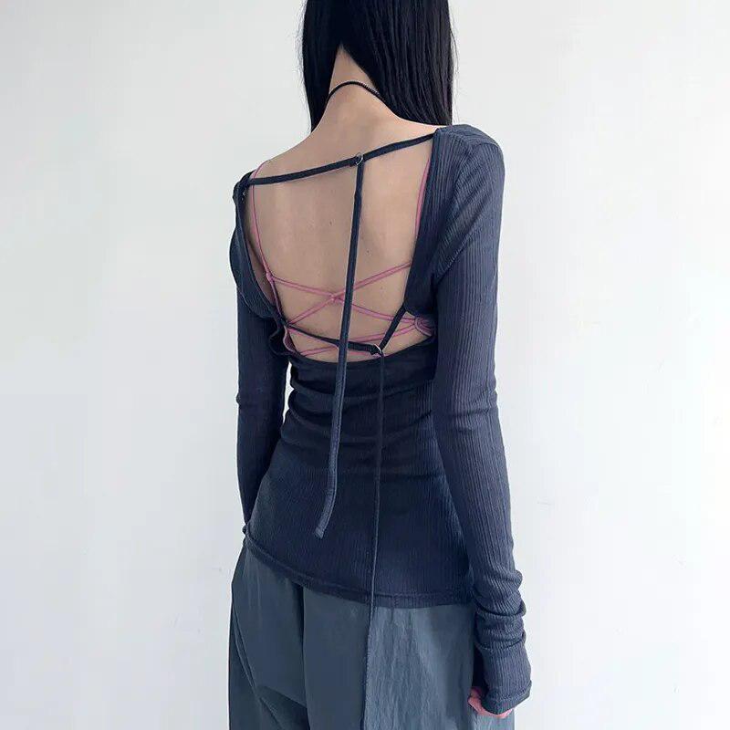 Knitted Mesh Backless Top