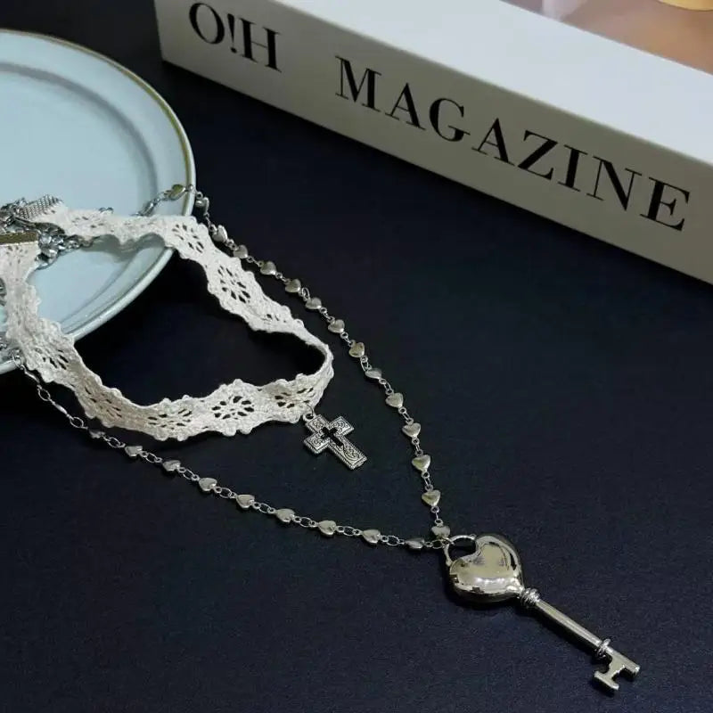 Shop Lace Choker & Heart Lock Necklace - Litlookz Studio