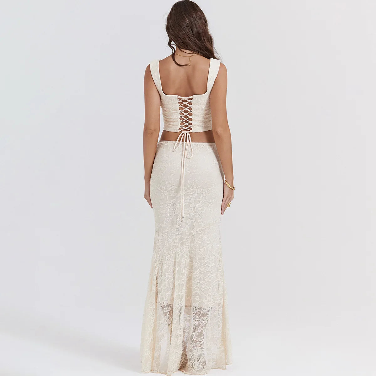 Lace Corset & Asymmetric Midi Skirt Two Piece Set - Litlookz Studio Lace Corset & Asymmetric Midi Skirt Two Piece Set - Litlookz Studio