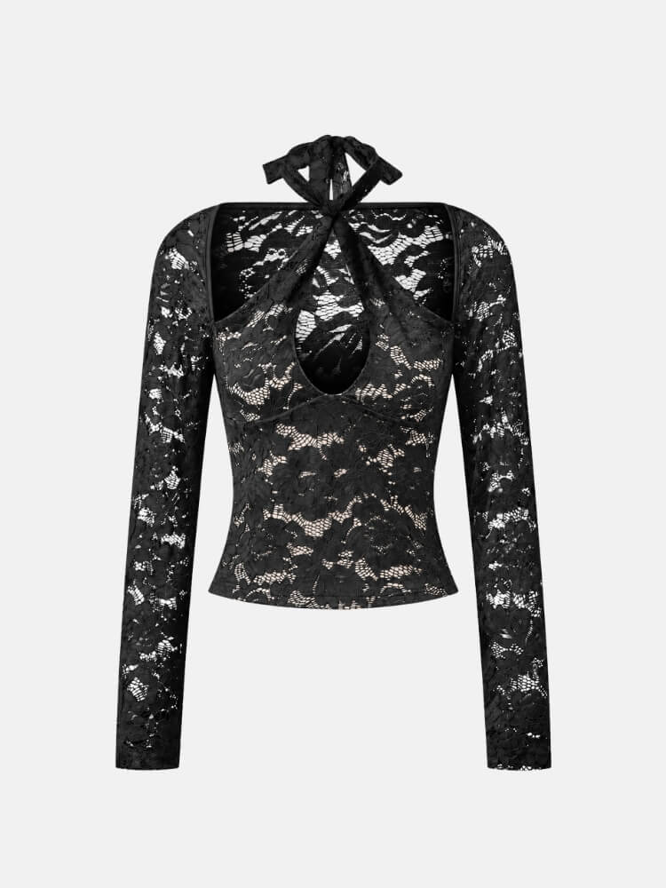 Lace Keyhole Long Sleeve Top