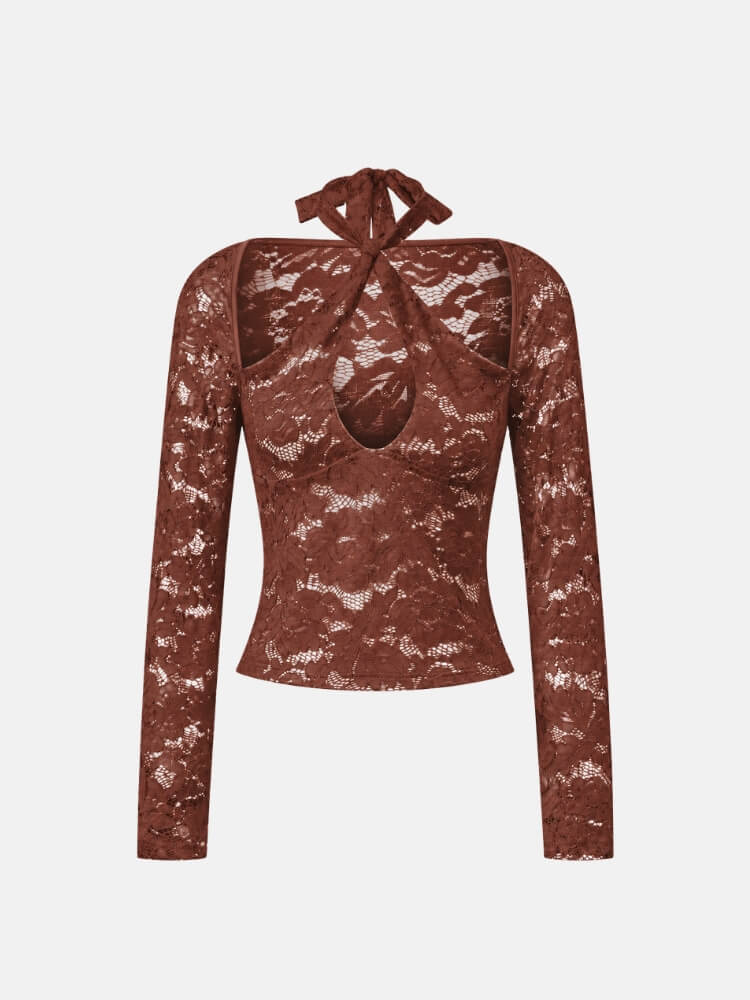 Lace Keyhole Long Sleeve Top